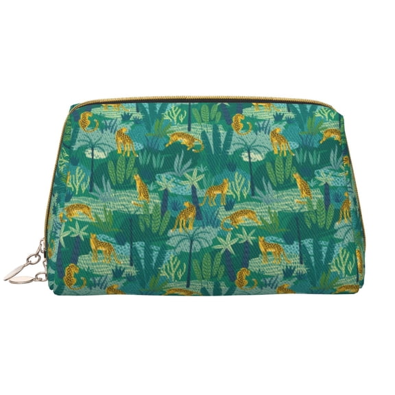 Rateoe Jungle Leopard for Travel Makeup Bag,Large Capacity Cosmetic Bags for Women,Waterproof Portable Pouch Open Flat Toiletry Bag Make up Organizer