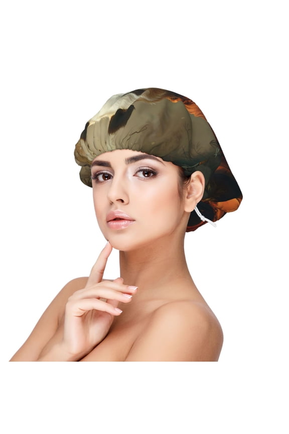 Jungle Meditating Panda Pattern Silk Satin Hair Bonnet for Sleeping, Adjustable Sleep Cap Turban for Women , Curly Straight Hair Long Large Braid