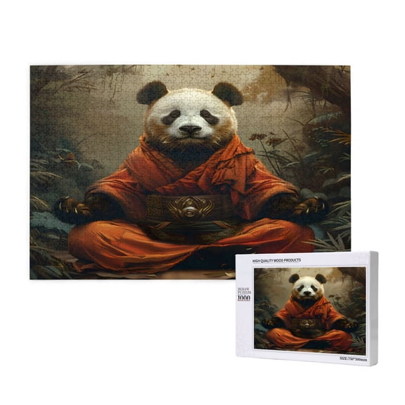 Rateoe Jungle Meditating Panda Pattern Wooden Picture Puzzle ,1000 Piece Jigsaw Puzzle ,Family Fun Puzzle, Home Dcor Puzzle, Gift Puzzle(Horizontal style)
