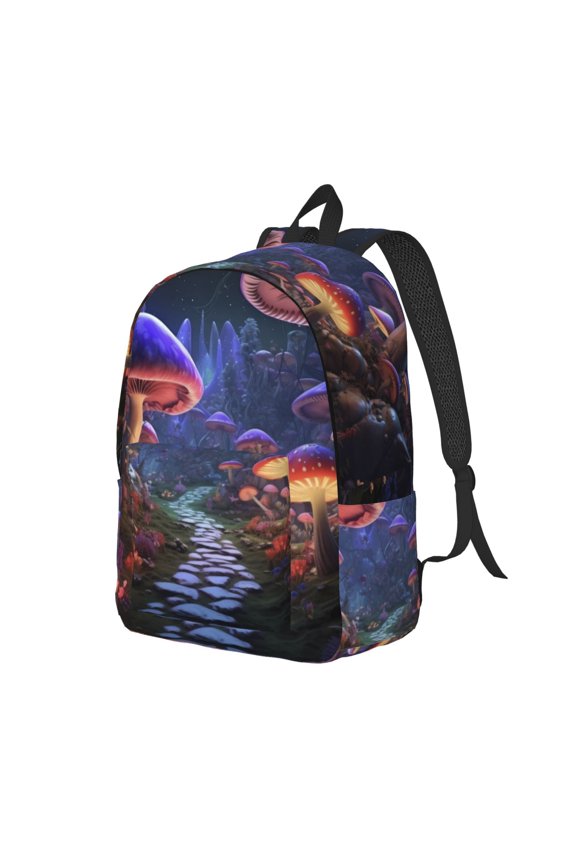 Jungle Path Glowing Mushrooms Pattern Durable Canvas Backpack for Men & Women – Stylish & Lightweight – Adjustable Straps, Multiple Pockets – Fits 15-17 Inch LaptopsSmall