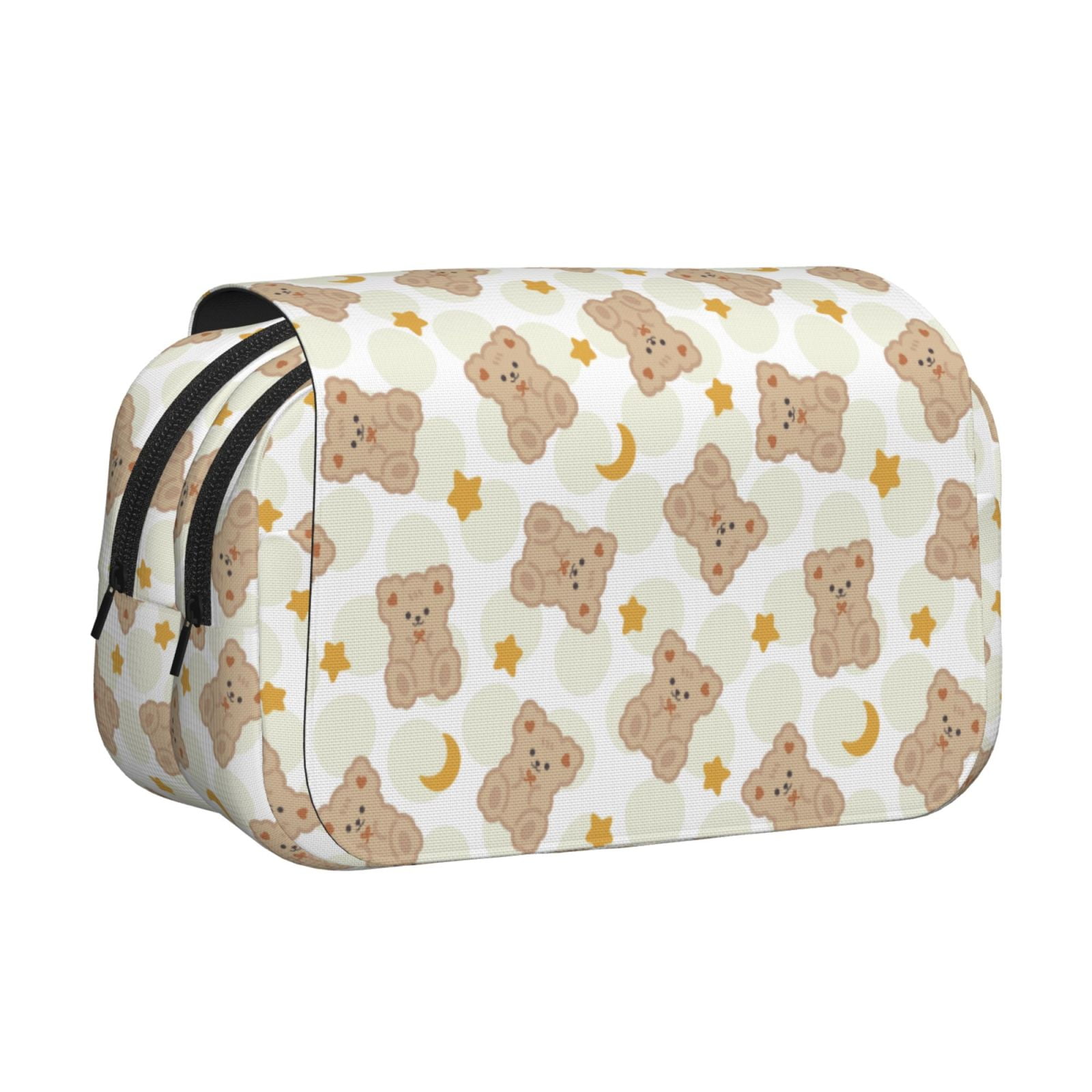 Rateoe Kawaii Bear Pattern Double Clamshell Pen Case, Storage Organizer with Two Zipper Compartments– Holds Up to 50 Pencils & Pens