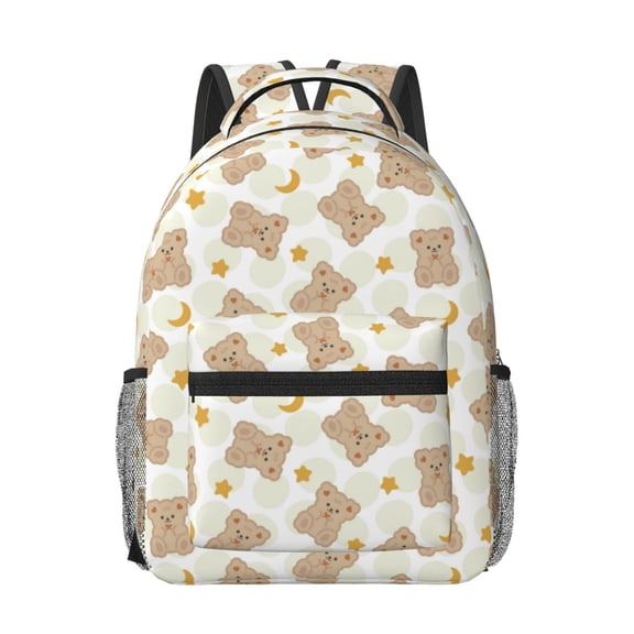 Rateoe Kawaii Bear Pattern Durable Student Backpack Laptop Bag- Ergonomic Design, Waterproof Twill Fabric - Ideal for School, Travel, and Outdoor Activities
