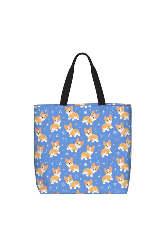 Kawaii Corgi Print Lightweight Tote Bag for Women, Water-Resistant Shoulder Bag with Zipper, Spacious Casual Handbag for Work, School, Shopping