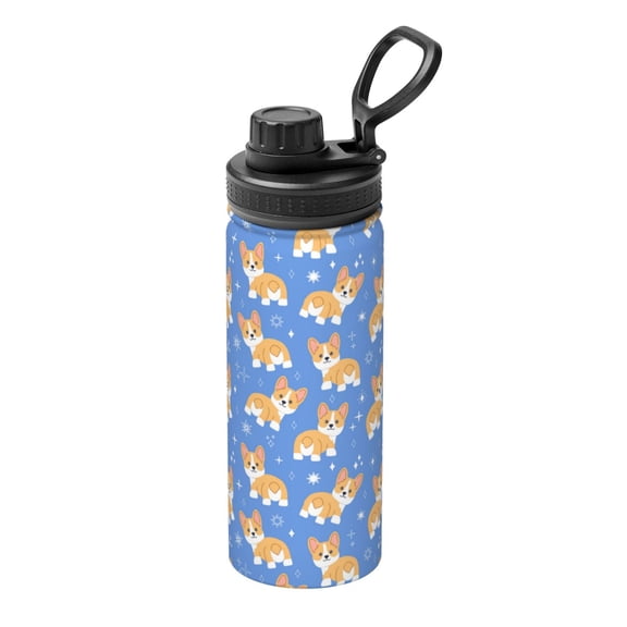 Rateoe Kawaii Corgi Printed 18oz Sports Insulated Water Bottle, Double-Wall Stainless Steel Kettle with Leak-Proof Cap and Carry Loop, BPA-Free for Outdoor, Gym, Camping, and Travel