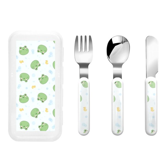 Rateoe Kawaii Frogs for Stainless Steel Kids Silverware Set - Child and Toddler Safe Flatware - Children's Knife, Fork And Spoon Set