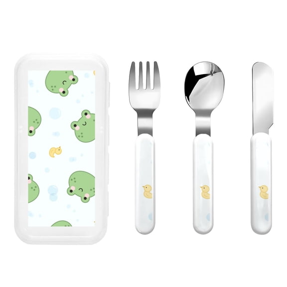 Rateoe Kawaii Frogs for Stainless Steel Kids Silverware Set - Child and Toddler Safe Flatware - Children's Knife, Fork And Spoon Set