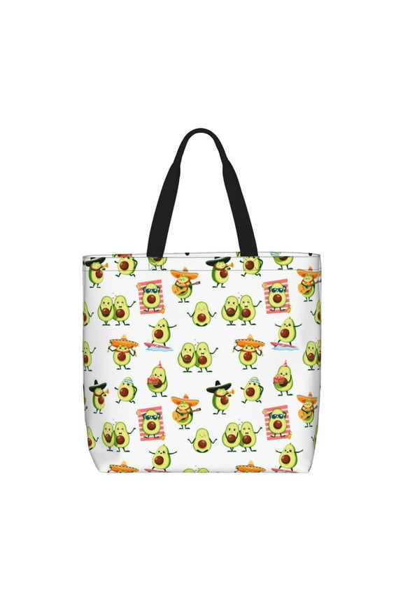 Kawaii Mexican Avocado Print Lightweight Tote Bag for Women, Water-Resistant Shoulder Bag with Zipper, Spacious Casual Handbag for Work, School, Shopping
