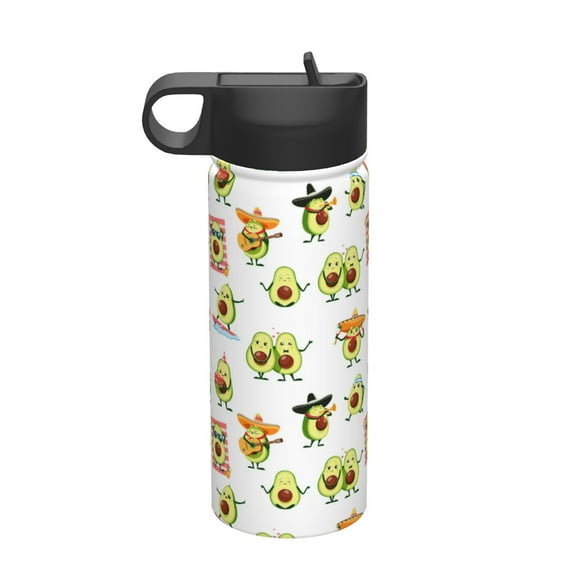 Rateoe Kawaii Mexican Avocado Printed 18oz Sports Insulated Water Bottle, Double-Walled Stainless Steel Kettle with Leak-Proof Straw Lid, Portable & BPA-Free for Outdoor, Gym, Camping, and Travel