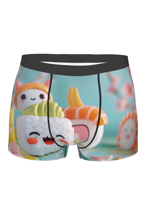 Kawaii Sushi Characters Delight Mens Boxer Briefs Poly Spandex Performance Boxer Briefs Underwear Hem Boxer Briefs - Small