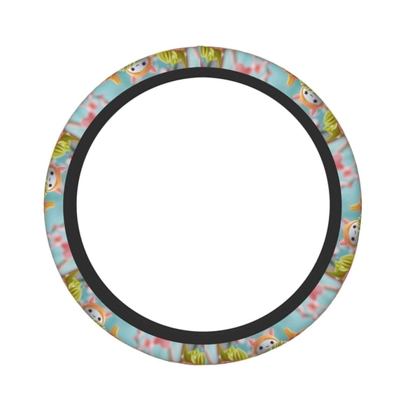Rateoe Kawaii Sushi Characters Delight Pattern Elastic Stretch Steering Wheel Cover, Universal 15 inch, Microfiber Breathable , Anti-Slip, Odorless, Easy Carry