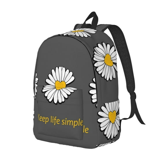 Rateoe Keep Life Simple Daisy Flower Pattern Durable Canvas Backpack for Men & Women – Stylish & Lightweight – Adjustable Straps, Multiple Pockets – Fits 15-17 Inch LaptopsSmall
