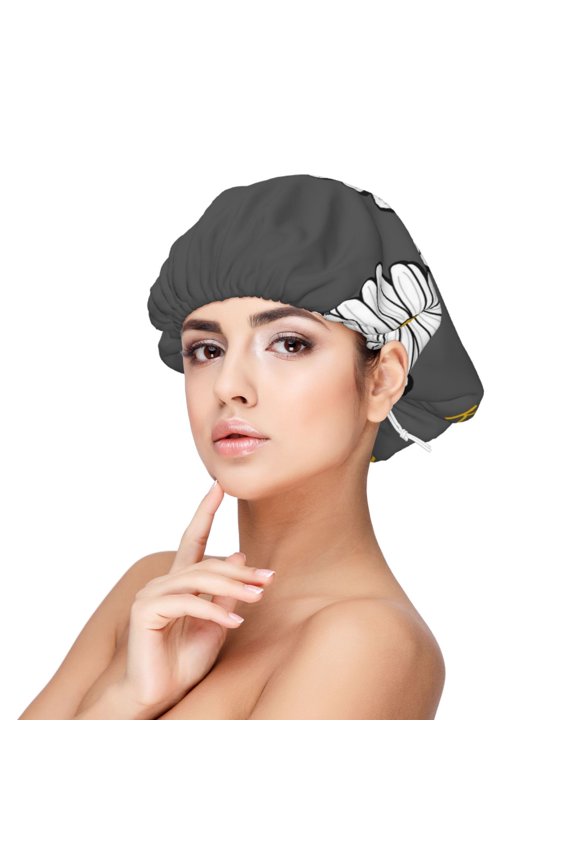 Keep Life Simple Daisy Flower Pattern Silk Satin Hair Bonnet for Sleeping, Adjustable Sleep Cap Turban for Women , Curly Straight Hair Long Large Braid