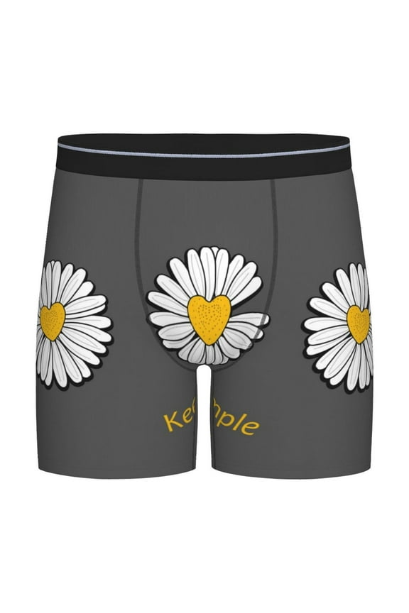 Keep Life Simple Daisy Flower Print Men’s Underwear Boxer Briefs Soft Comfortable Underwear Boxer Briefs, Long Leg Briefs,Anti-chafing Boxer Briefs