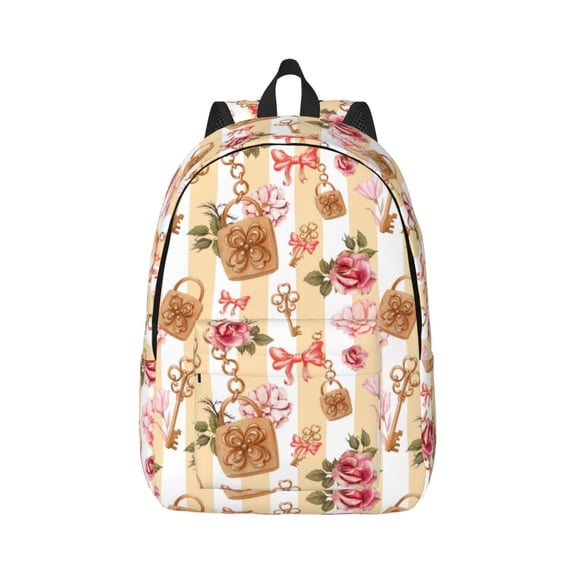 Rateoe Key Lock And Flowers Pattern Canvas College Laptop Backpack,Travel Daypack,Durable Rucksack Travel Notebook Bag School Backpack Book Bag for Men Women-Small