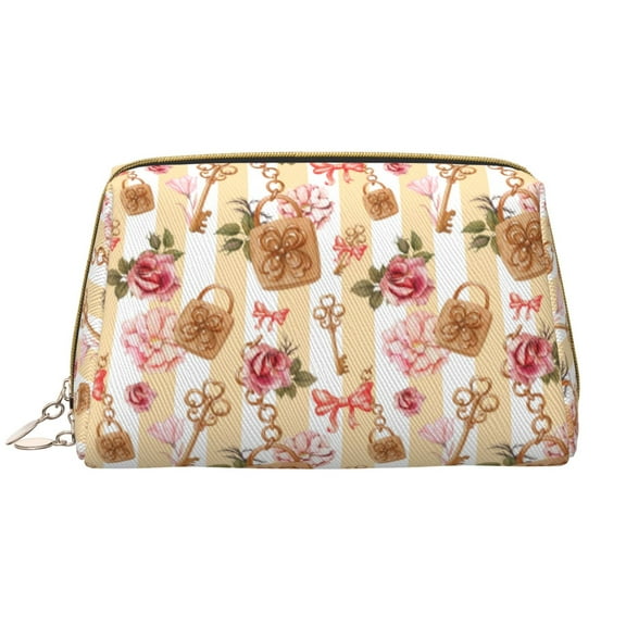 Rateoe Key Lock And Flowers for Travel Makeup Bag,Large Capacity Cosmetic Bags for Women,Waterproof Portable Pouch Open Flat Toiletry Bag Make up Organizer