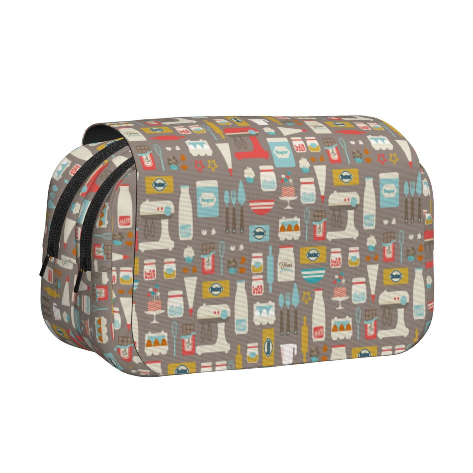 Rateoe Kitchen Food Pattern Double Clamshell Pen Case, Storage Organizer with Two Zipper Compartments– Holds Up to 50 Pencils & Pens