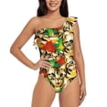 thumbnail image 1 of Rateoe Kittens With Maple Leaves Pattern Women One Piece Swimsuits Tummy Control One Shoulder Bathing Suits Ruffle Swimwear-XX-Large, 1 of 6