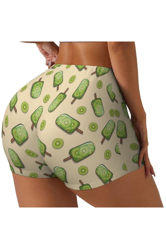 Kiwi Ice Cream Printed Power Workout Shorts for Women Tummy Control Squat Proof Ribbed Thick Seamless Scrunch Active Short-XX-Large