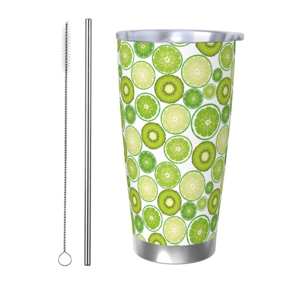 Rateoe Kiwi Lemon Printed Car Guy Gifts for Men Women Tumbler - 20oz/590ml Vacuum Insulated Stainless Steel Travel Tumbler Cups with Lid & Straw-Straw Two-piece Set