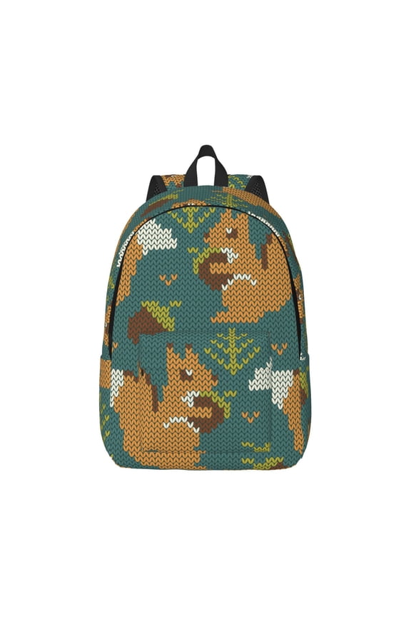 Knitted Woodland Squirrel Pattern Canvas College Laptop Backpack,Travel Daypack,Durable Rucksack Travel Notebook Bag School Backpack Book Bag for Men Women-Medium