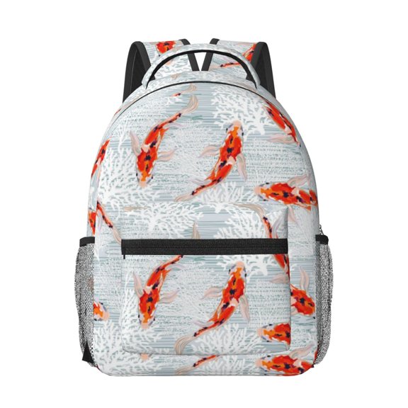 Rateoe Koi Fish Corals,Spring Summer Pattern Durable Student Backpack Laptop Bag- Ergonomic Design, Waterproof Twill Fabric - Ideal for School, Travel, and Outdoor Activities