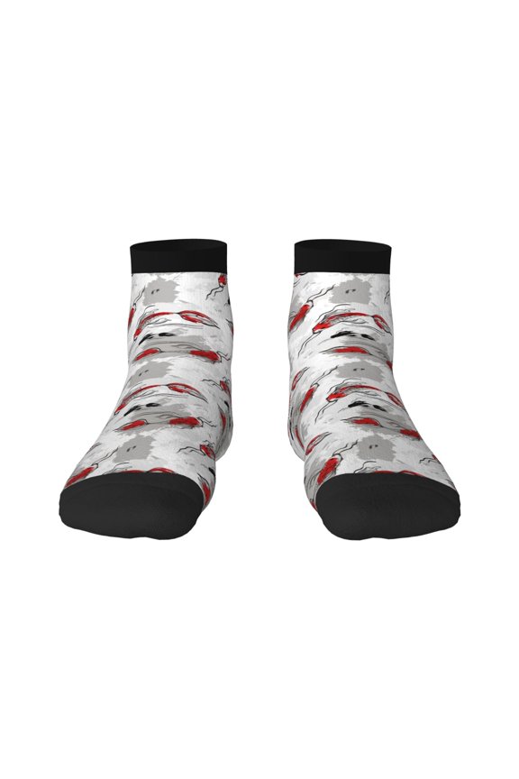 Koi Fish Pattern Quarter Crew Socks,Toe Seamed Ankle Socks,Cotton Cushioned Breathable Athletic Crew Sports Socks