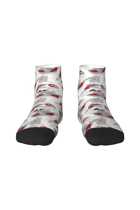 Koi Fish Pattern Quarter Crew Socks,Toe Seamed Ankle Socks,Cotton Cushioned Breathable Athletic Crew Sports Socks