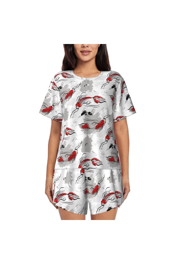 Koi Fish Pattern Women's Short-Sleeved Pajama Set - 2 Piece Soft and Lightweight Sleepwear Set-4X-Large