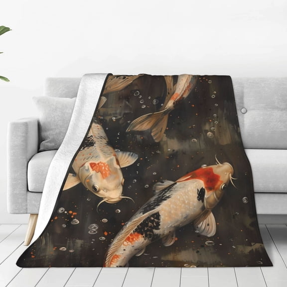 Rateoe Koi Fish Tranquility Print Fuzzy Fleece Throw Blanket Extra Large,Super Soft,Fluffy and Warm Blankets for Couch,Bed,All Season Use (40"x30")