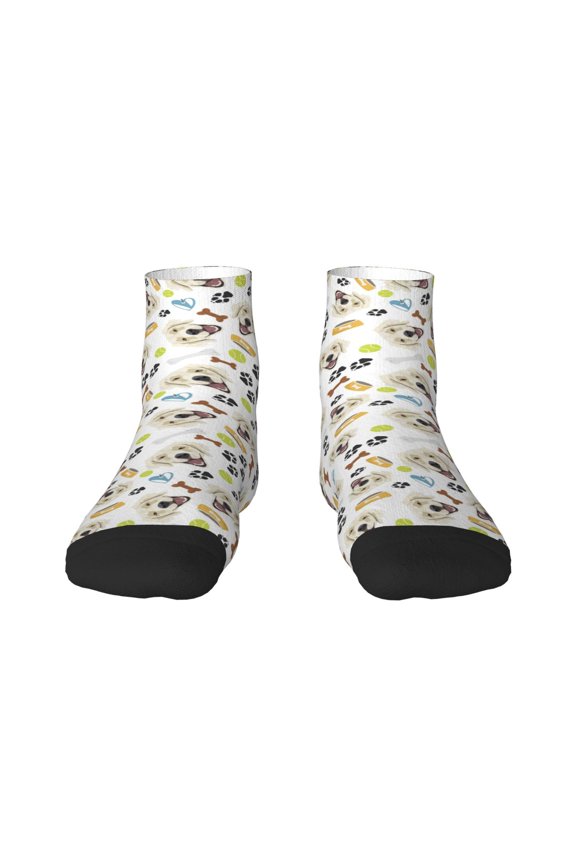 Labrador Retriever Dog Pattern Quarter Crew Socks,Toe Seamed Ankle Socks,Cotton Cushioned Breathable Athletic Crew Sports Socks