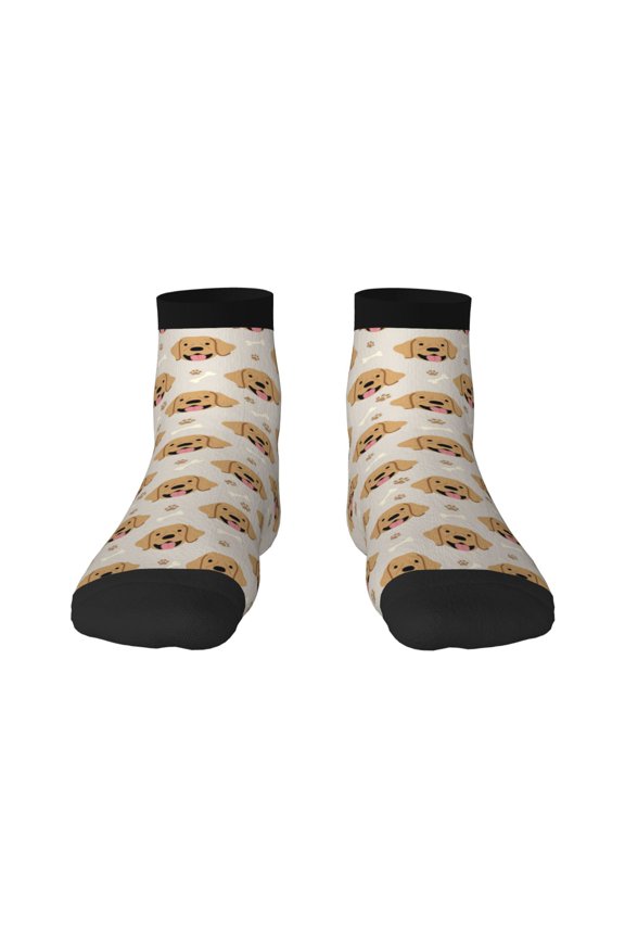 Labrador Retriever Dog Pattern Quarter Crew Socks,Toe Seamed Ankle Socks,Cotton Cushioned Breathable Athletic Crew Sports Socks