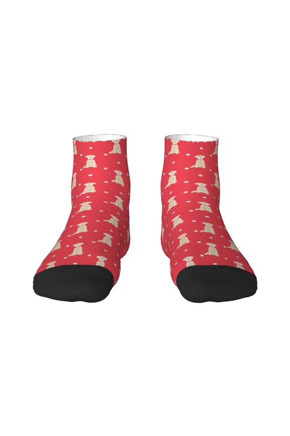Labrador Retriever Dog Pattern Quarter Crew Socks,Toe Seamed Ankle Socks,Cotton Cushioned Breathable Athletic Crew Sports Socks