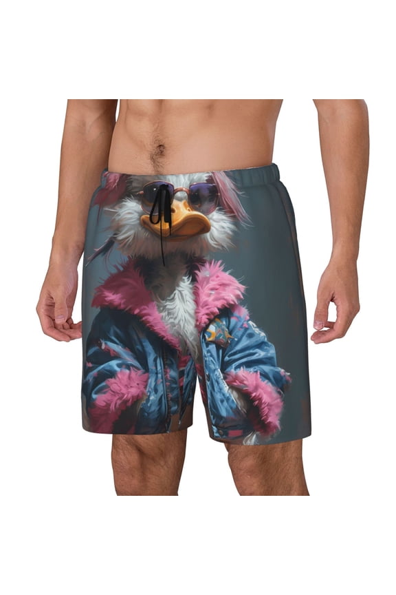 Lady Duck Pattern Men’s Swim Shorts with Compression Liner – Double-Layered Quick-Dry Swimwear, Comfortable & Stretchy Beach Shorts-Medium