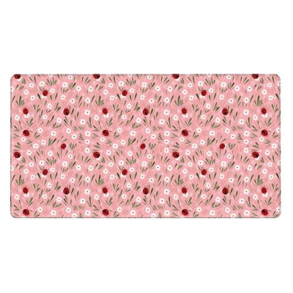 Rateoe Ladybug And Flowers Print Mouse Pad - Extended Large Gaming Mousepad,Non-Slip Stitched Edge,16x29.5 Inch