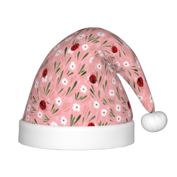 Rateoe Ladybug And Flowers Santa Hat Confortable Christmas Hat for Christmas Party Favors Fit for Kids