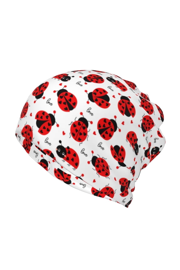 Ladybug And Heart Cotton Slouchy Beanie Hat for Men/Women,Lightweight Oversize Large Thin Skull Cap Night Sleeping Cap