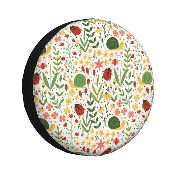 Rateoe Ladybug And Wild Flowers Pattern Tire Cover Wheel Protectors Weatherproof Wheel Covers Universal Fit for Trailer Rv SUV Truck Camper Travel Trailers Accessories-