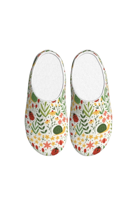 Ladybug And Wild Flowers Print Women's Men's Cotton Knit Slippers Lightweight Memory Foam Indoor House Shoes with Anti-Skid Sole-44/45