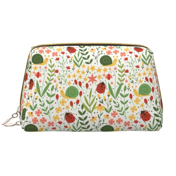 Rateoe Ladybug And Wild Flowers for Travel Makeup Bag,Large Capacity Cosmetic Bags for Women,Waterproof Portable Pouch Open Flat Toiletry Bag Make up Organizer
