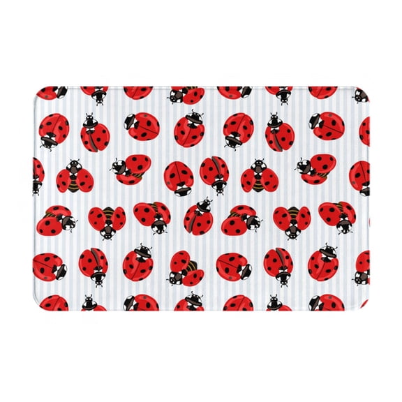 Rateoe Ladybug On Blue Stripes Pattern Flannel Door Mat Indoor Outdoor Entrance, Waterproof All-Weather Doormat,Fade Resistant, Low Profile Entryway Mat 16x24in