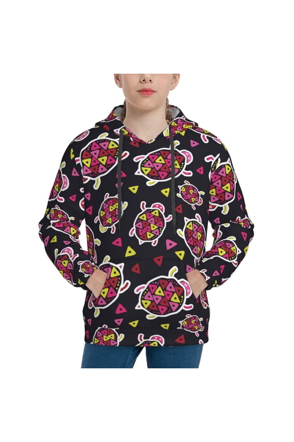 Ladybug Pattern Boys Hoodie, Youth Pullover Hooded Sweatshirt, Kangaroo Pocket Hoodie for Kids-Large