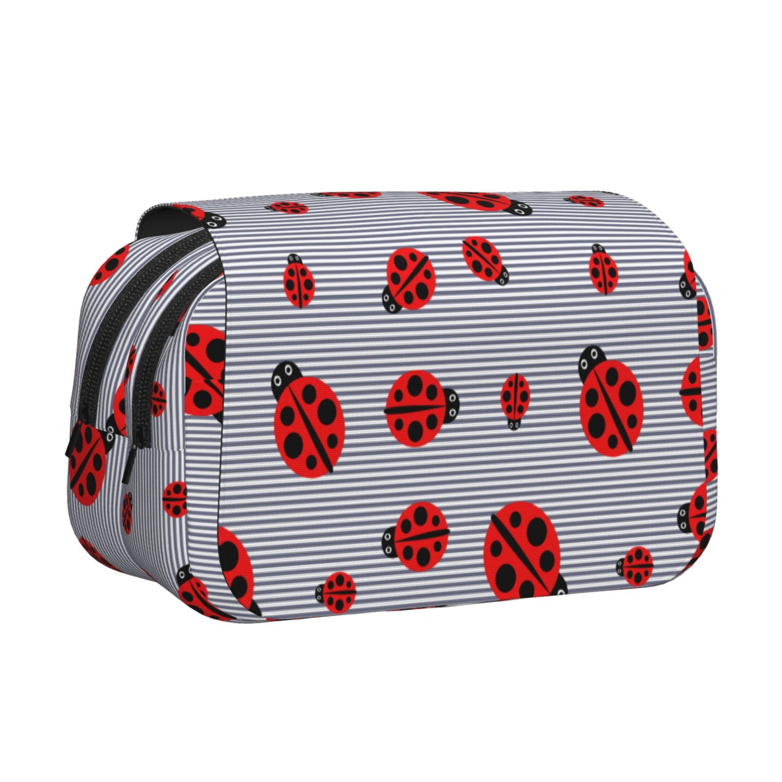 Rateoe Ladybug Pattern Double Clamshell Pen Case, Storage Organizer with Two Zipper Compartments– Holds Up to 50 Pencils & Pens