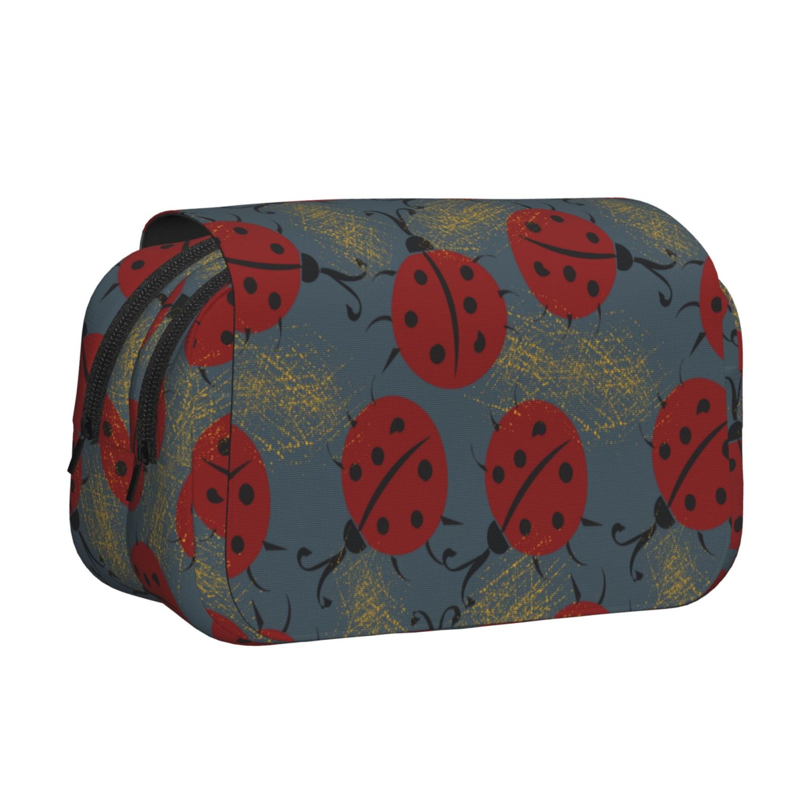 Rateoe Ladybug Pattern Double Clamshell Pen Case, Storage Organizer with Two Zipper Compartments– Holds Up to 50 Pencils & Pens