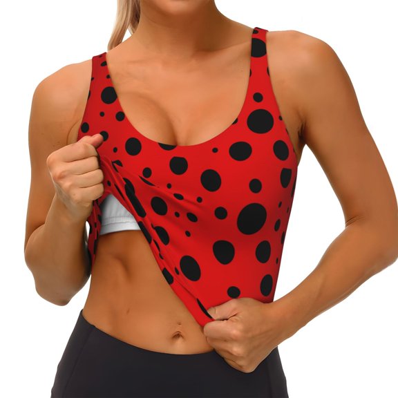 Rateoe Ladybug Pattern Print Womens' Sports Bras Scoop Neck Sports Vest- Padded U Back Seamless High Impact Support