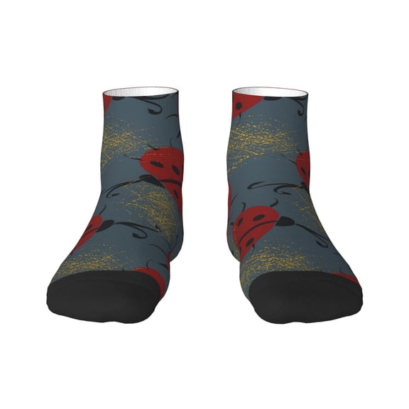 Rateoe Ladybug Pattern Quarter Crew Socks,Toe Seamed Ankle Socks,Cotton Cushioned Breathable Athletic Crew Sports Socks