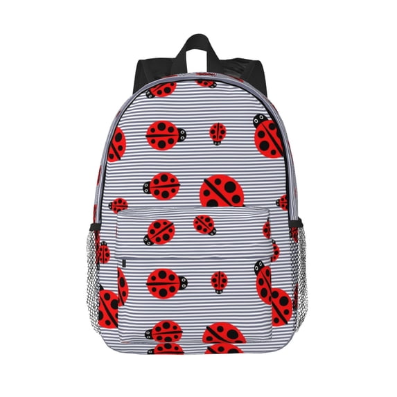 Rateoe Ladybug Pattern Student Backpack Water-resistant Backpack 15-inch Laptop Backpack Lightweight Adjustable School Backpack