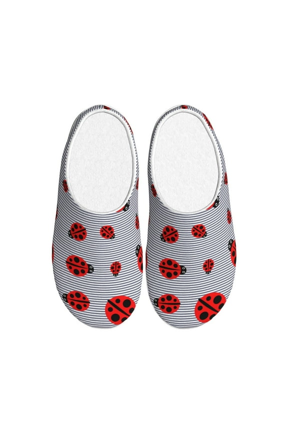 Ladybug Print Women's Men's Cotton Knit Slippers Lightweight Memory Foam Indoor House Shoes with Anti-Skid Sole-44/45