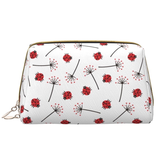 Rateoe Ladybug With Dandelion for Travel Makeup Bag,Large Capacity Cosmetic Bags for Women,Waterproof Portable Pouch Open Flat Toiletry Bag Make up Organizer