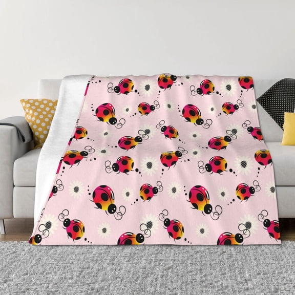 Rateoe Ladybugs And Flower Pattern Flannel Throw Blanket, Ultra-soft Blanket for Bed, Couch, Car, Hypoallergenic Anti-pilling blanket-