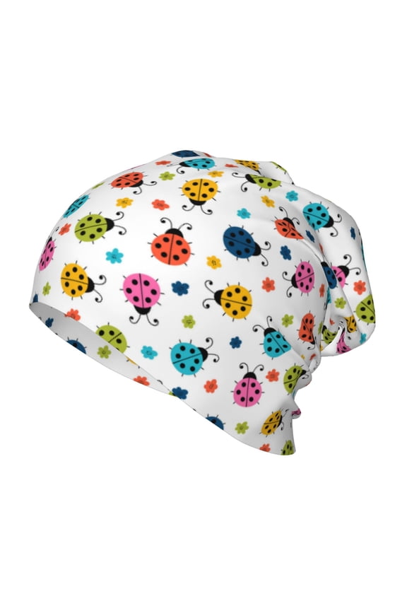 Ladybugs And Flowers Kids Beanie Warm Knit Beanie Hats Boys Girls Winter Hat Soft Slouchy Hats for Kids
